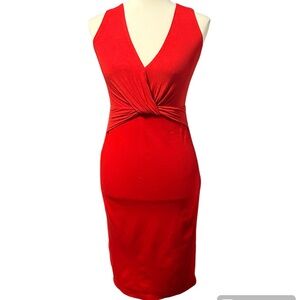 Bailey 44 Red Faux Wrap Knot Dress. Size XS. Made in USA
